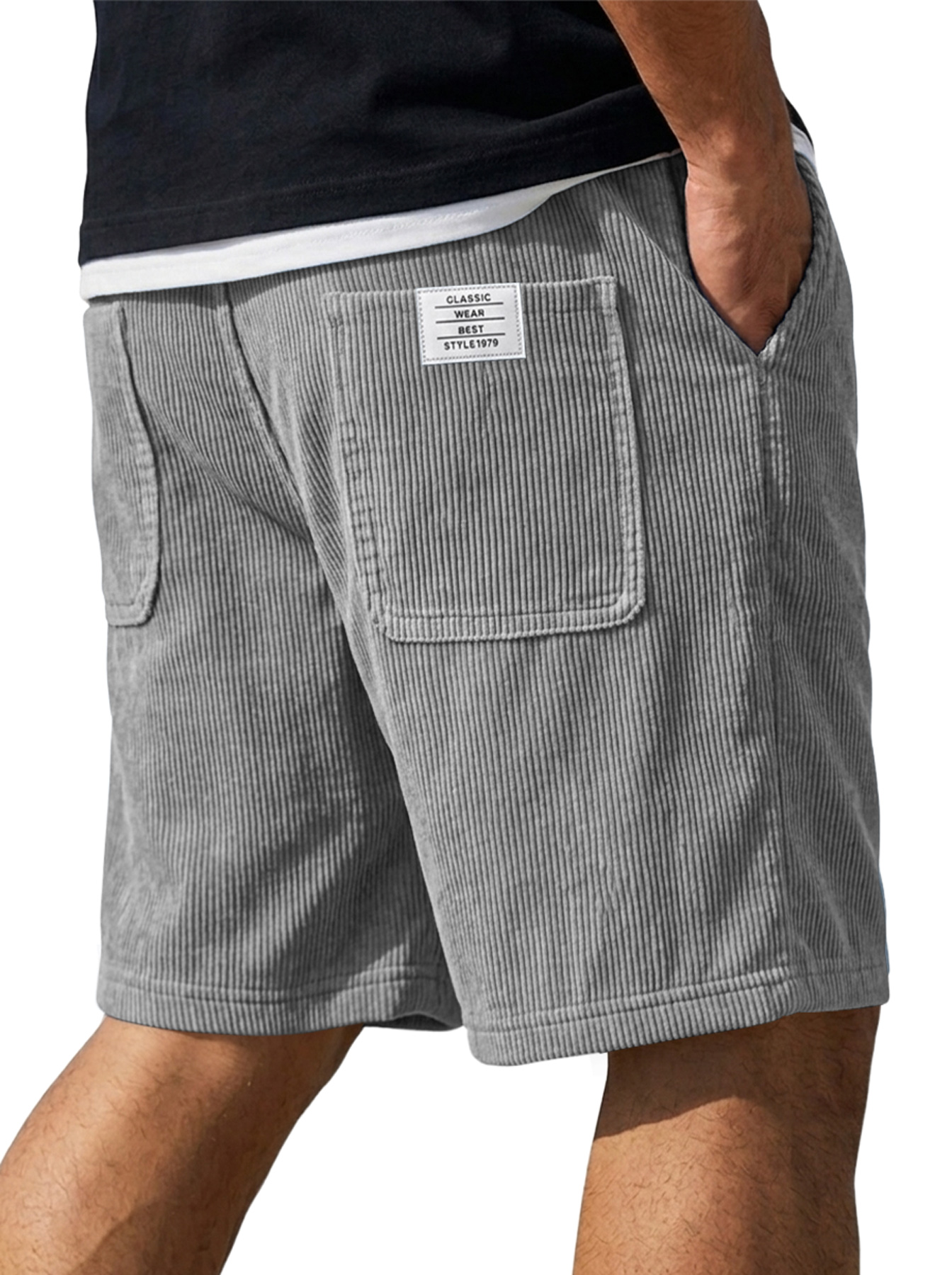 Men's Corduroy Embroidered Logo Casual Loose Shorts