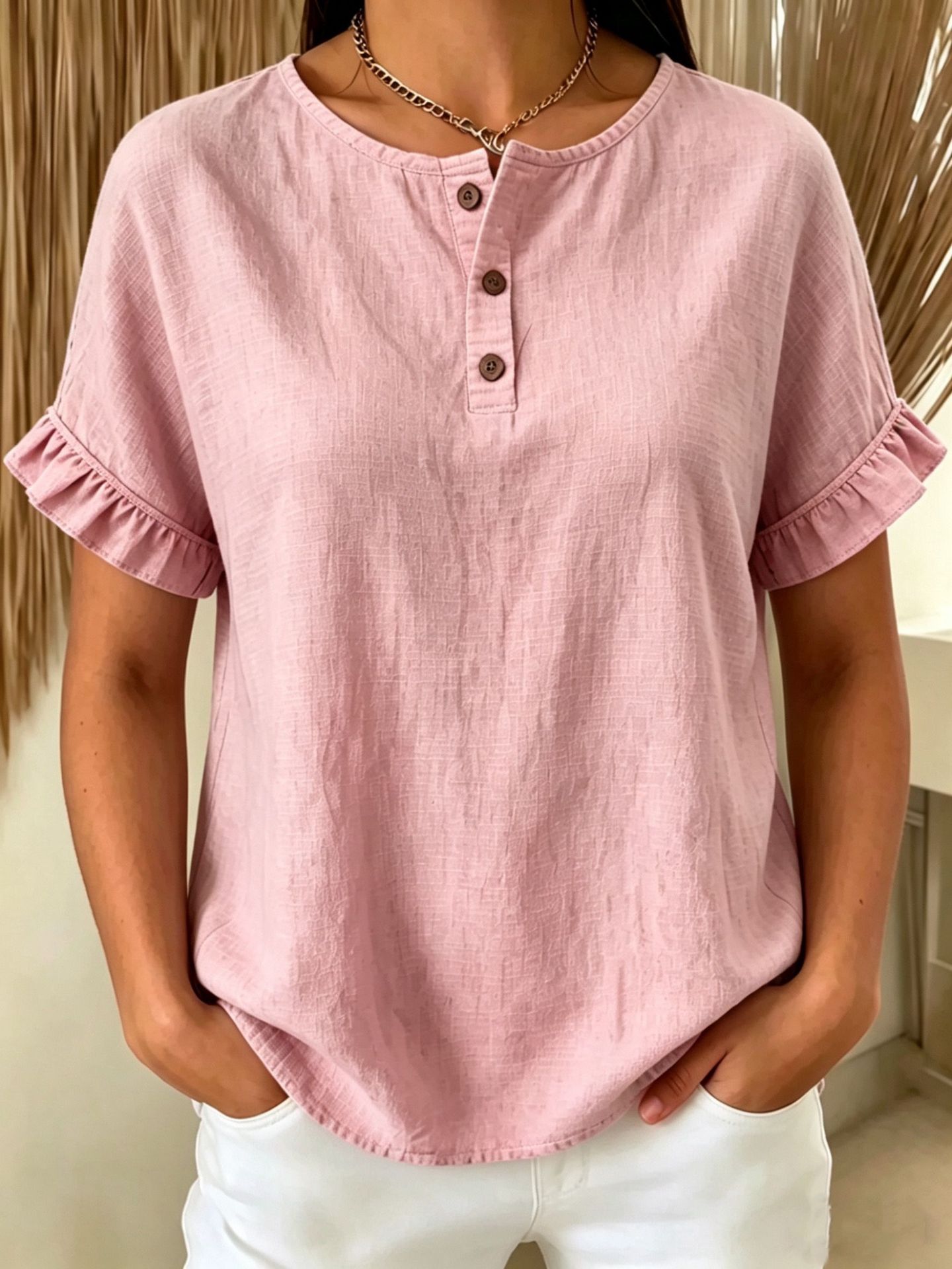 [Copy]New Arrivals🔥 Women's Casual Denim V-Neck Ruffled Shirt