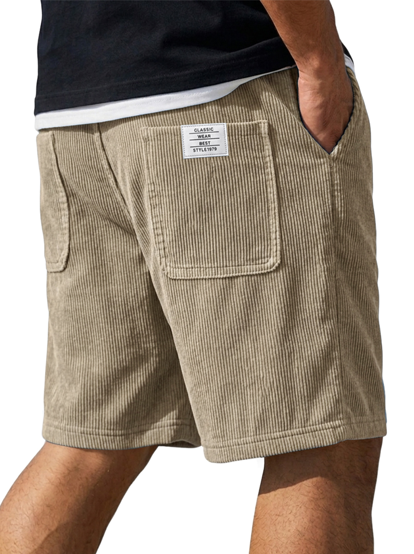 Men's Corduroy Embroidered Logo Casual Loose Shorts