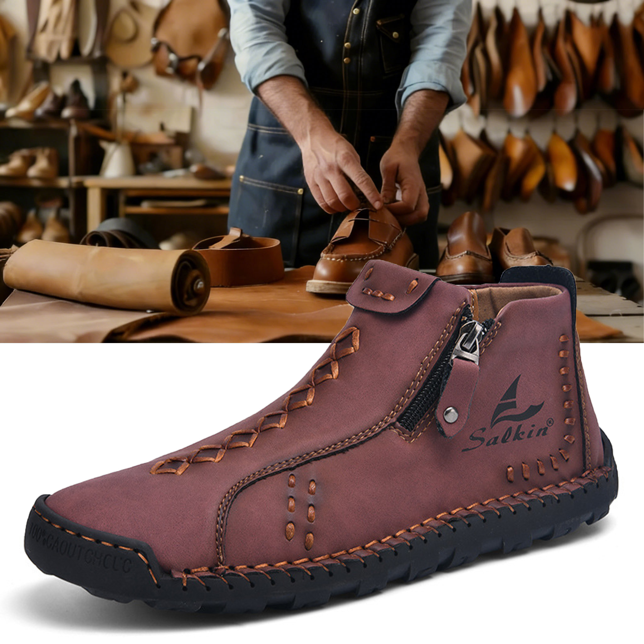 ⏰ 50% off - Men's orthopedic leather shoes/outdoor boots with side zipper design