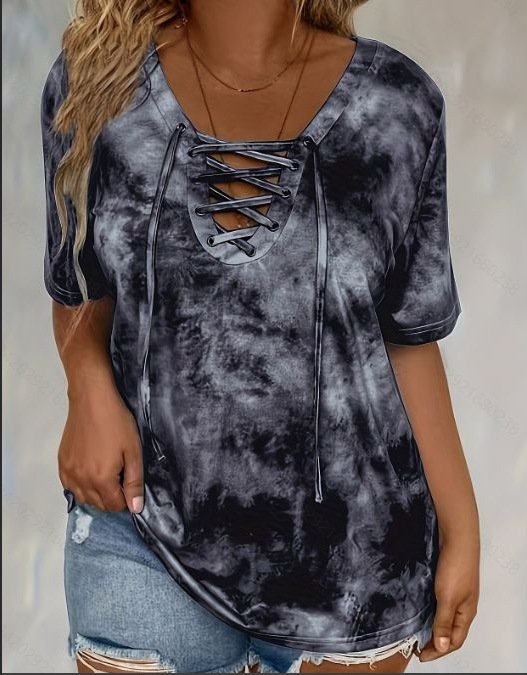 New Summer Women's Tie-Dye Print Short-Sleeve Top