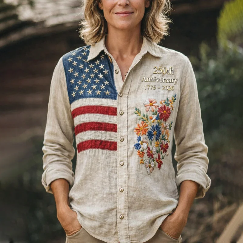 Women's US 250th Anniversary Floral Print Casual Shirt