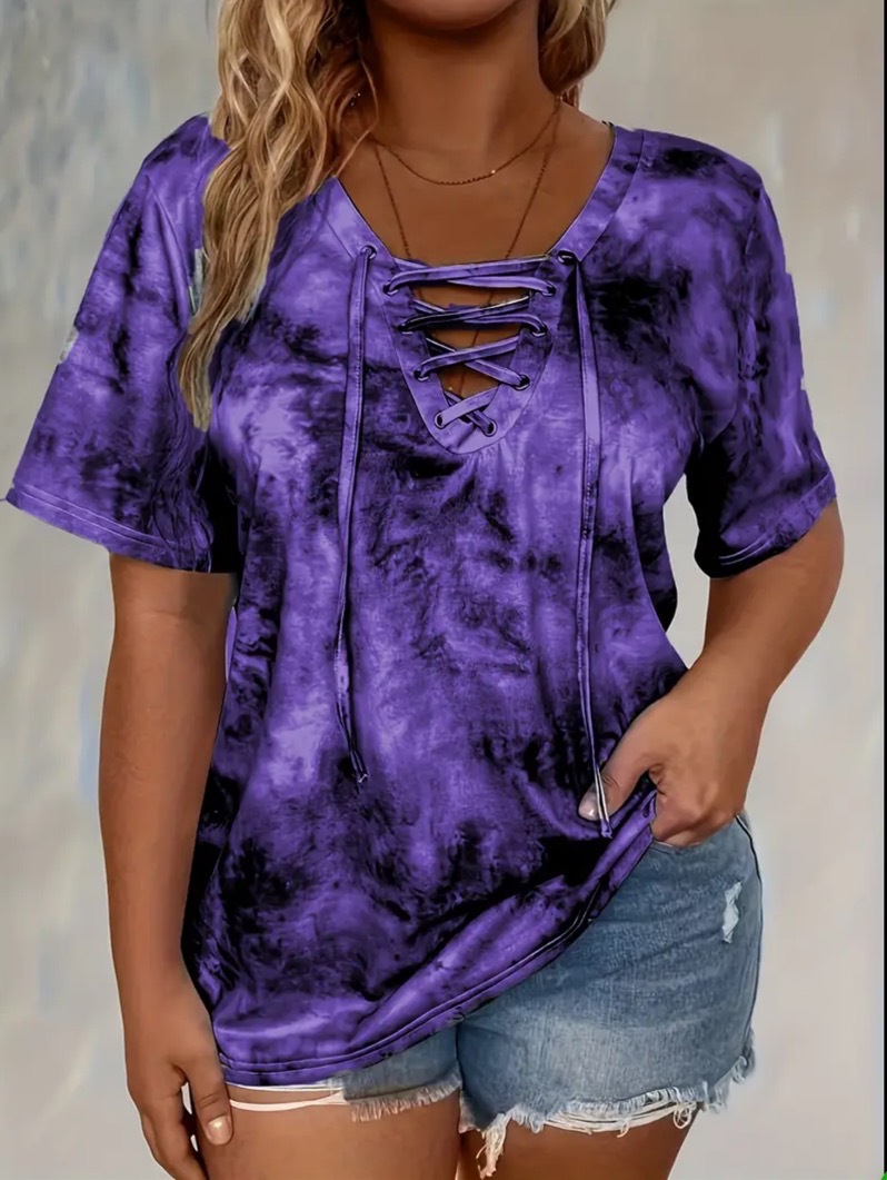 New Summer Women's Tie-Dye Print Short-Sleeve Top