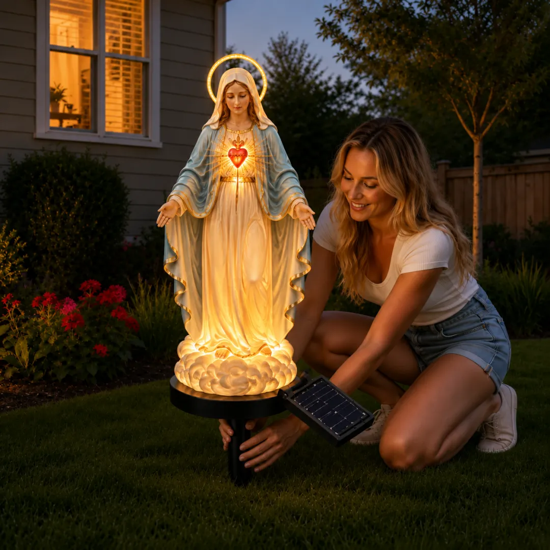 Solar Virgin Mary Garden Statue Light – Glowing Sacred Heart Outdoor Decor for Yard & Patio