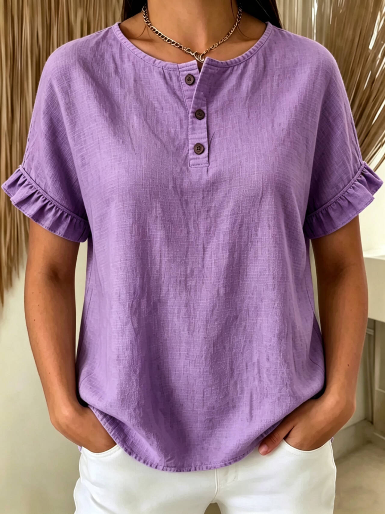 [Copy]New Arrivals🔥 Women's Casual Denim V-Neck Ruffled Shirt
