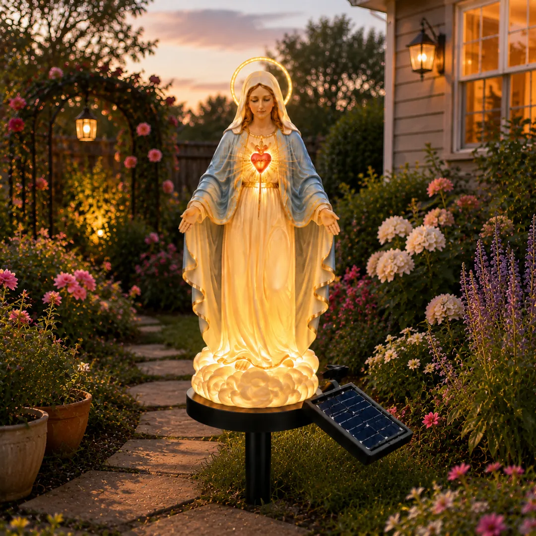 Solar Virgin Mary Garden Statue Light – Glowing Sacred Heart Outdoor Decor for Yard & Patio