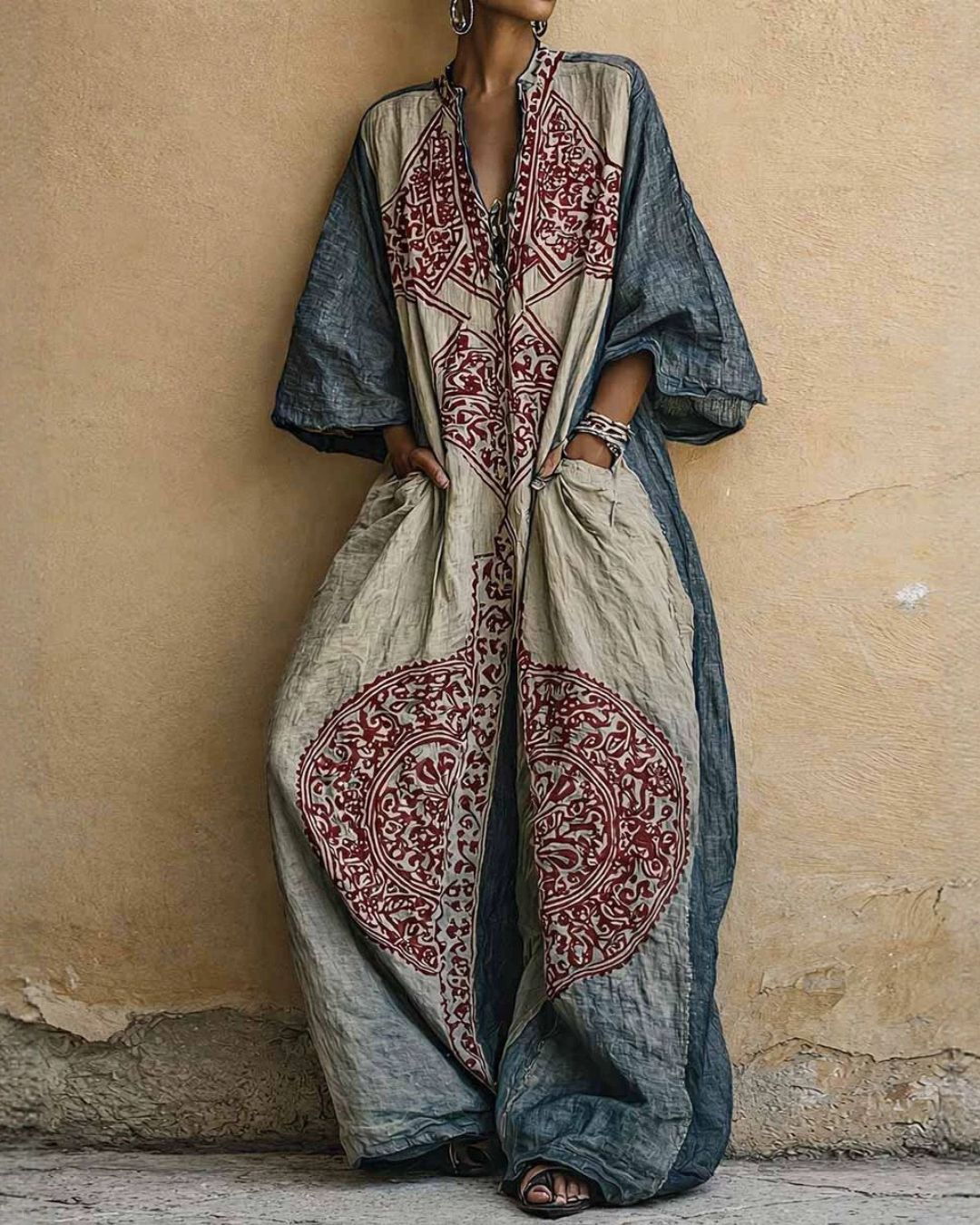 V-Neck Printed Bohemian Wide-Leg Jumpsuit