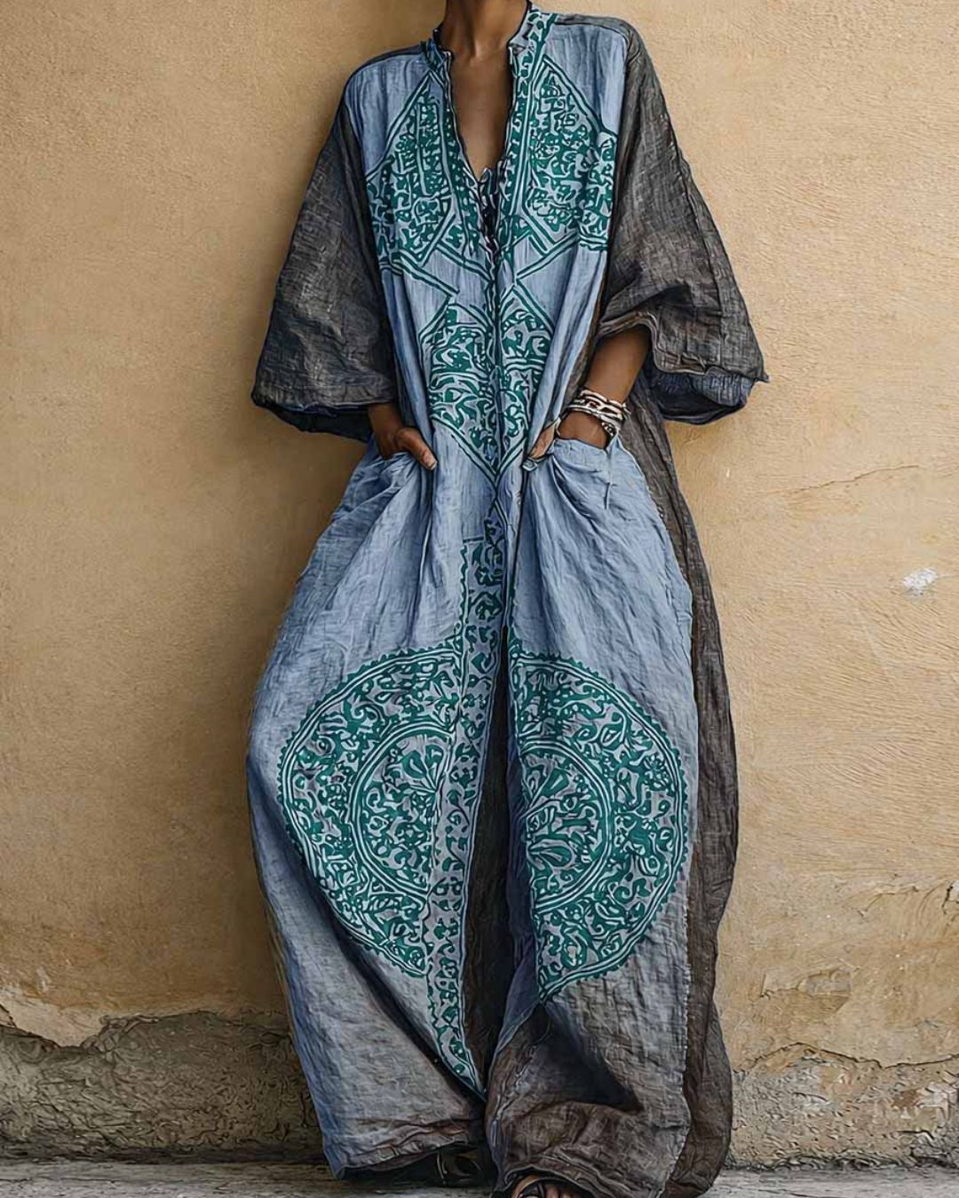 V-Neck Printed Bohemian Wide-Leg Jumpsuit