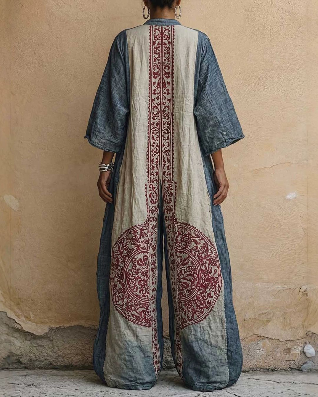 V-Neck Printed Bohemian Wide-Leg Jumpsuit