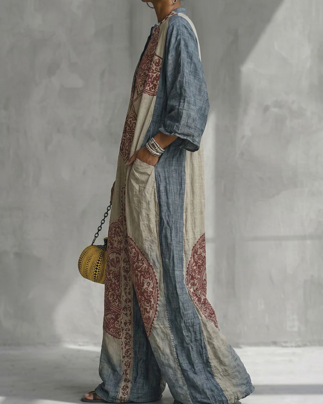 V-Neck Printed Bohemian Wide-Leg Jumpsuit