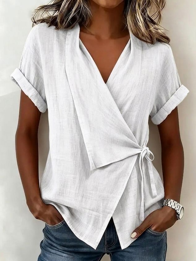 Cotton Plain V Neck Blouse