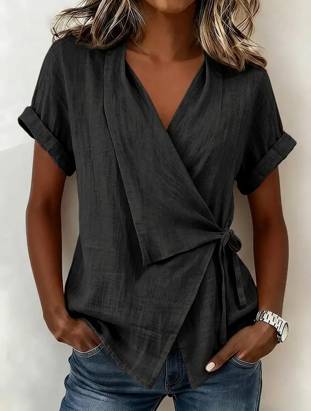 Cotton Plain V Neck Blouse