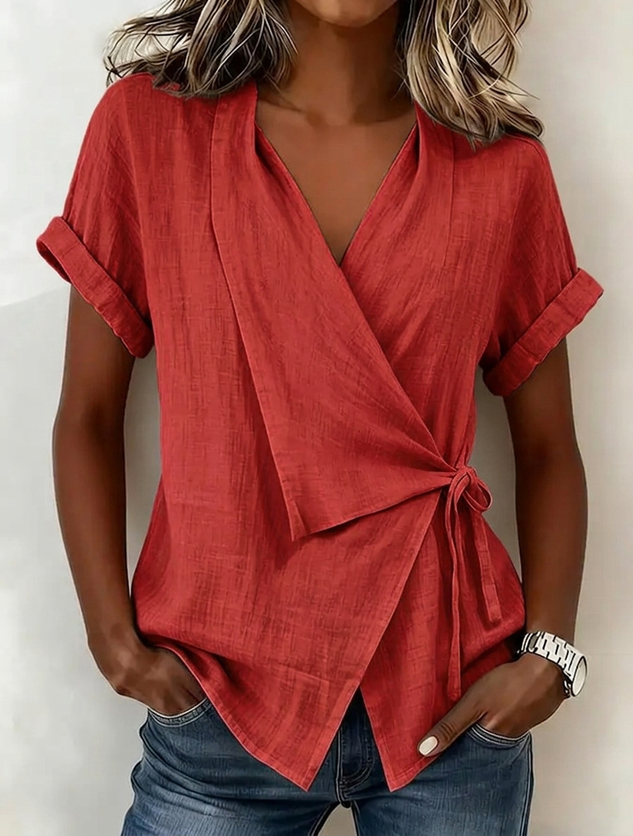 Cotton Plain V Neck Blouse
