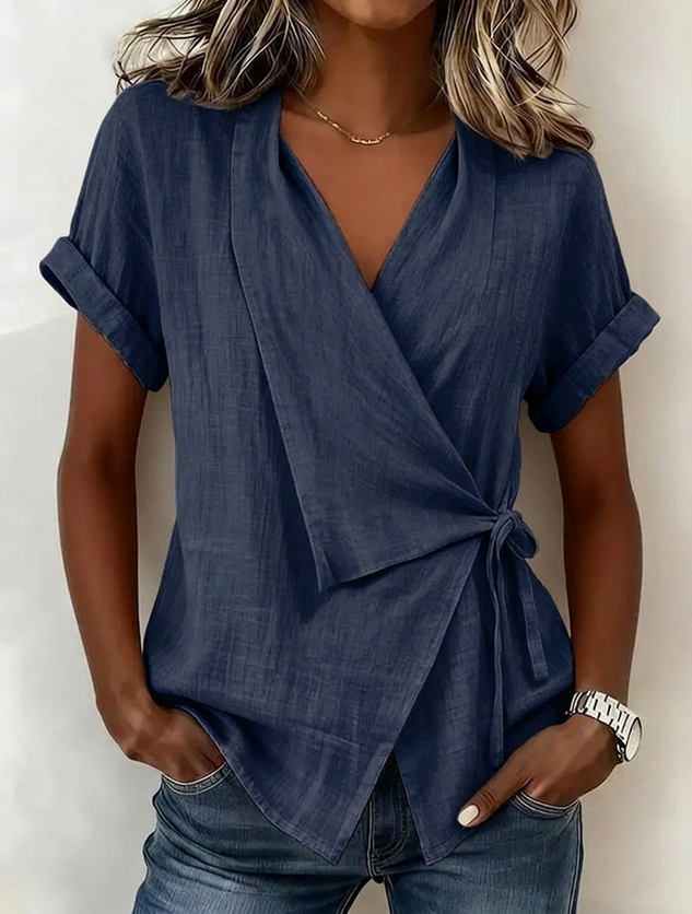 Cotton Plain V Neck Blouse