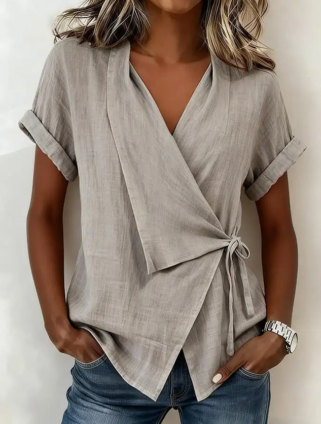 Cotton Plain V Neck Blouse