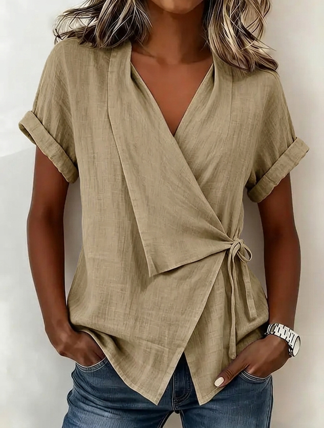 Cotton Plain V Neck Blouse