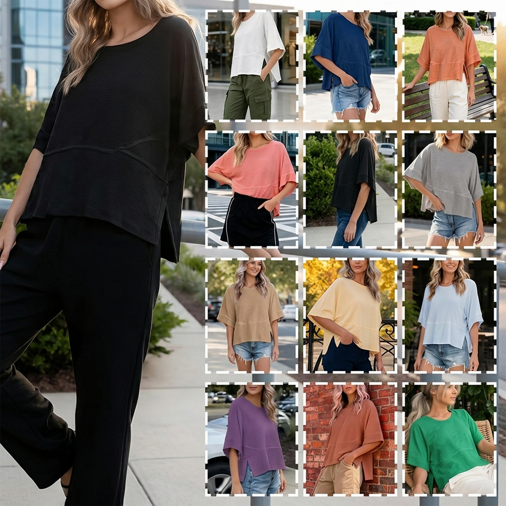 Women's Fashionable Color-Block Flared-Sleeve T-Shirt