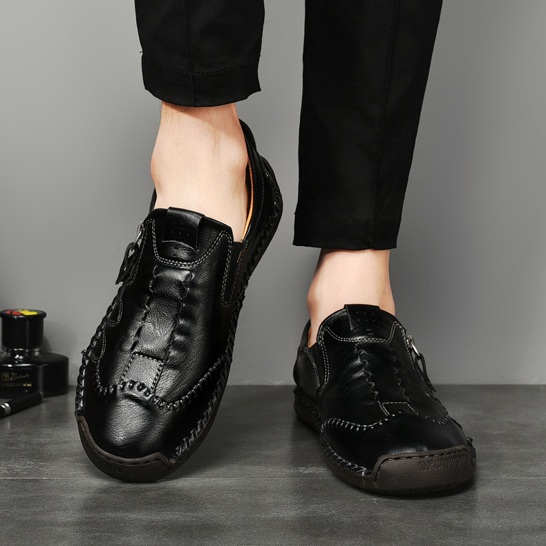 Men's genuine leather non-slip corrective shoes, handmade casual loafers