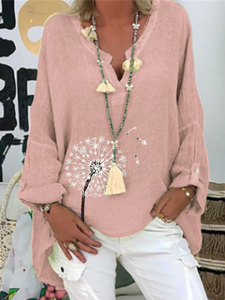 Women's Autumn/Winter V-neck Dandelion Pattern Casual Shirt
