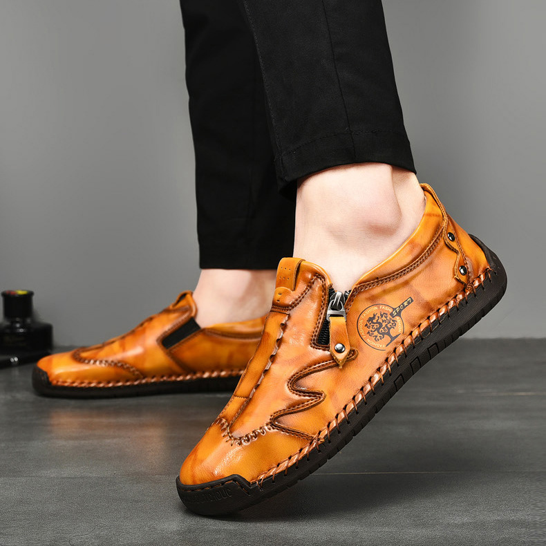 Men's genuine leather non-slip corrective shoes, handmade casual loafers