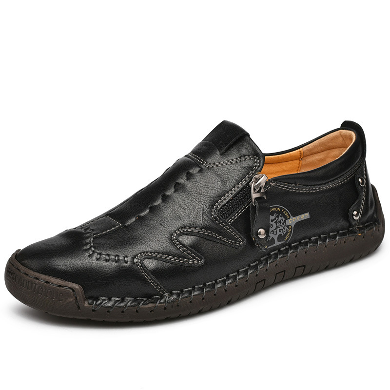 Men's genuine leather non-slip corrective shoes, handmade casual loafers