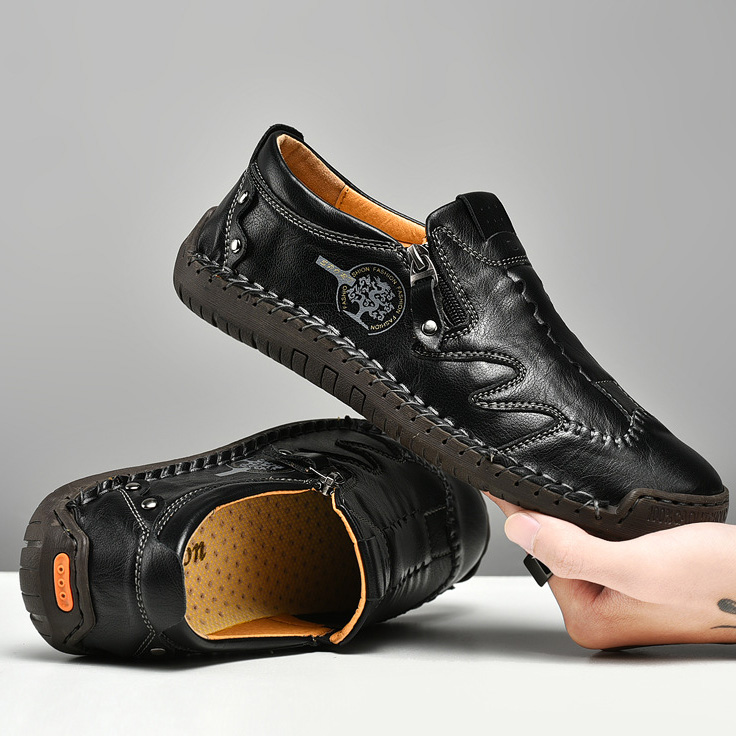 Men's genuine leather non-slip corrective shoes, handmade casual loafers