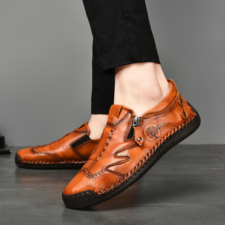 Men's genuine leather non-slip corrective shoes, handmade casual loafers