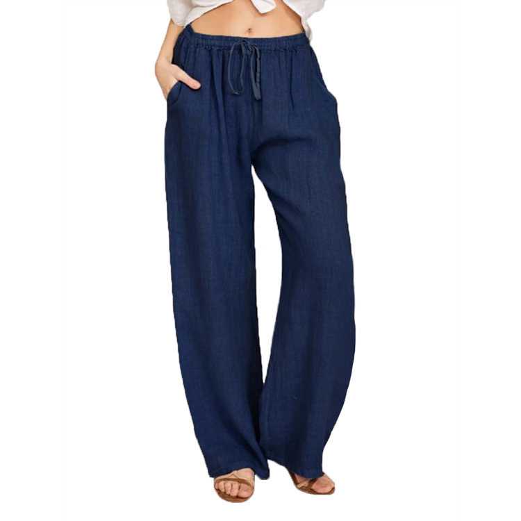  Women's Solid Color with Pockets Summer Wide Leg Pants
