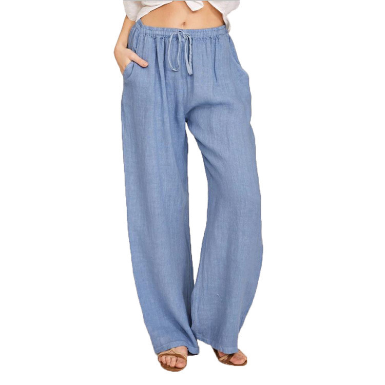  Women's Solid Color with Pockets Summer Wide Leg Pants