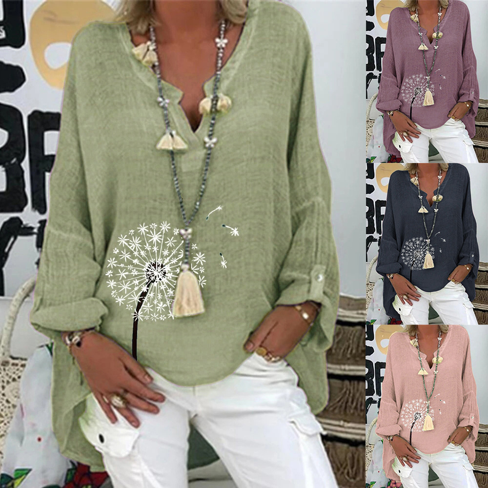 Women's Autumn/Winter V-neck Dandelion Pattern Casual Shirt