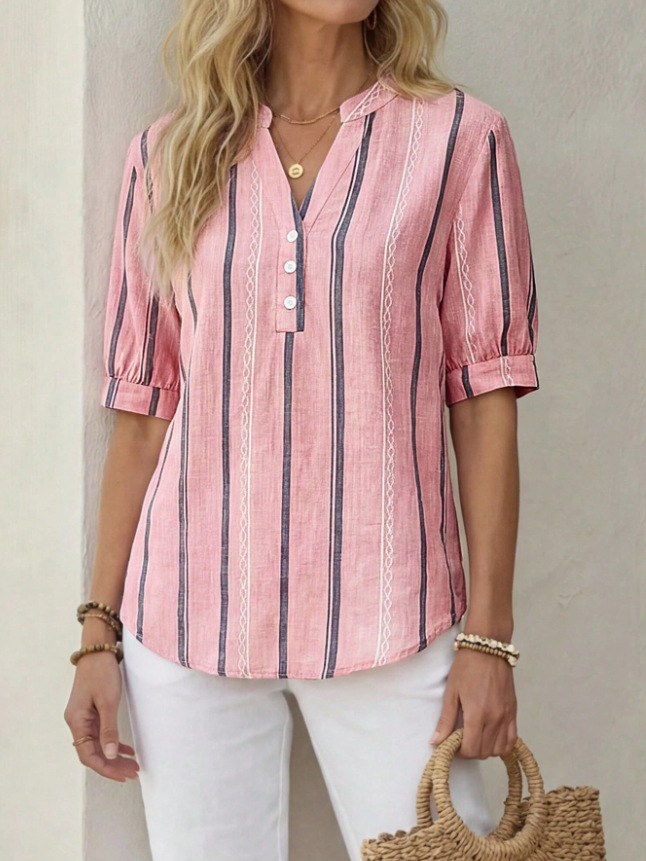 ❤Beautiful and comfortable, women's cotton and linen short-sleeved T-shirt
