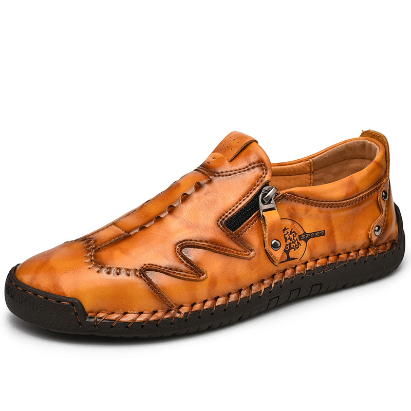 Men's genuine leather non-slip corrective shoes, handmade casual loafers