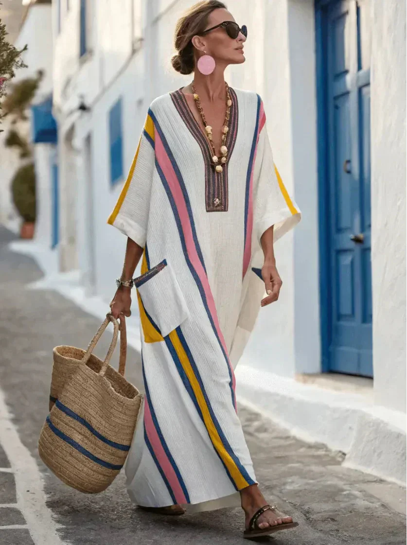 Warmthof | V Neck Half Sleeve Pocket Maxi Dress