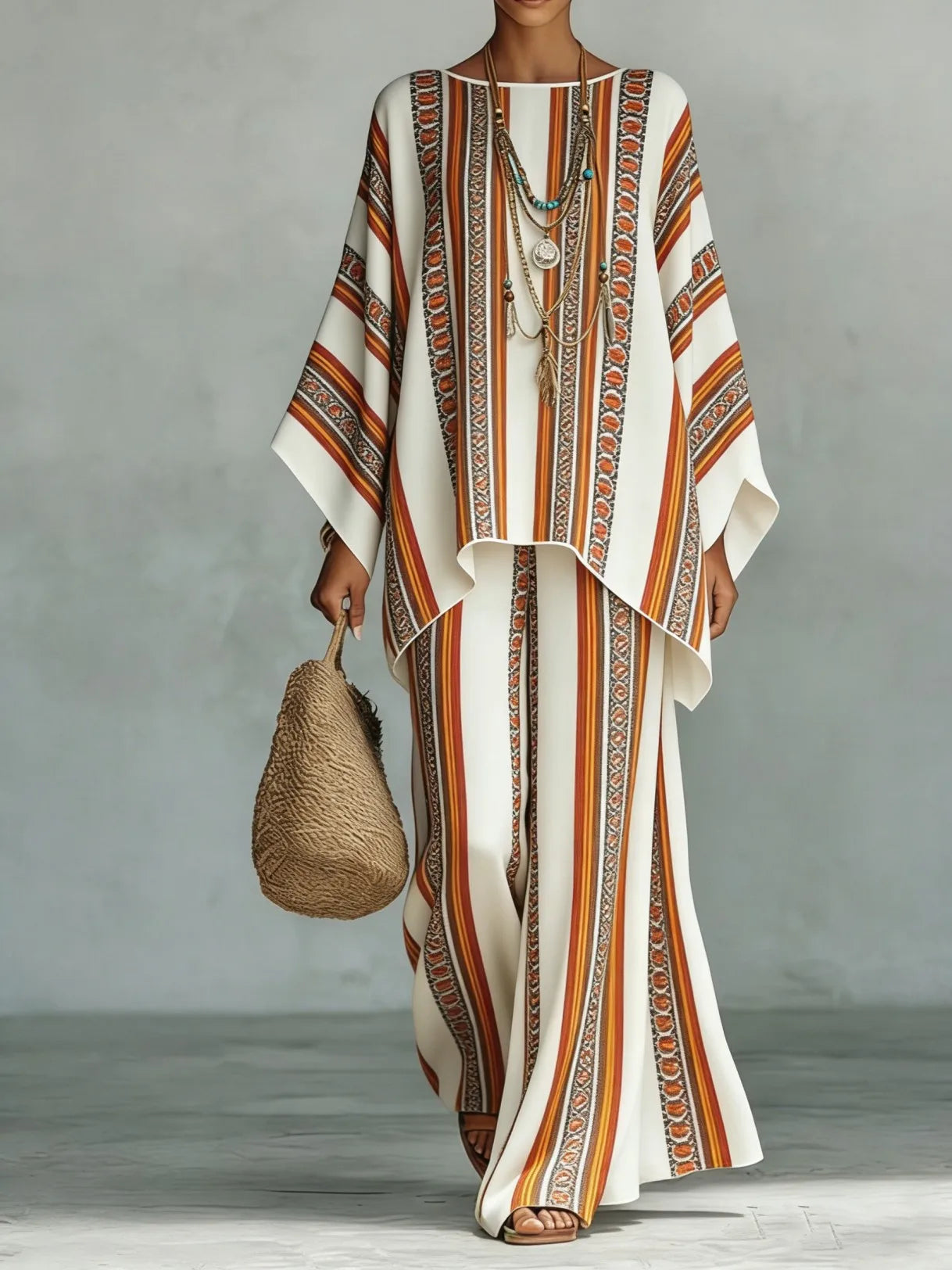 Nomad Two-Piece Set – Oversized Kaftan Top Wide-Leg Trousers