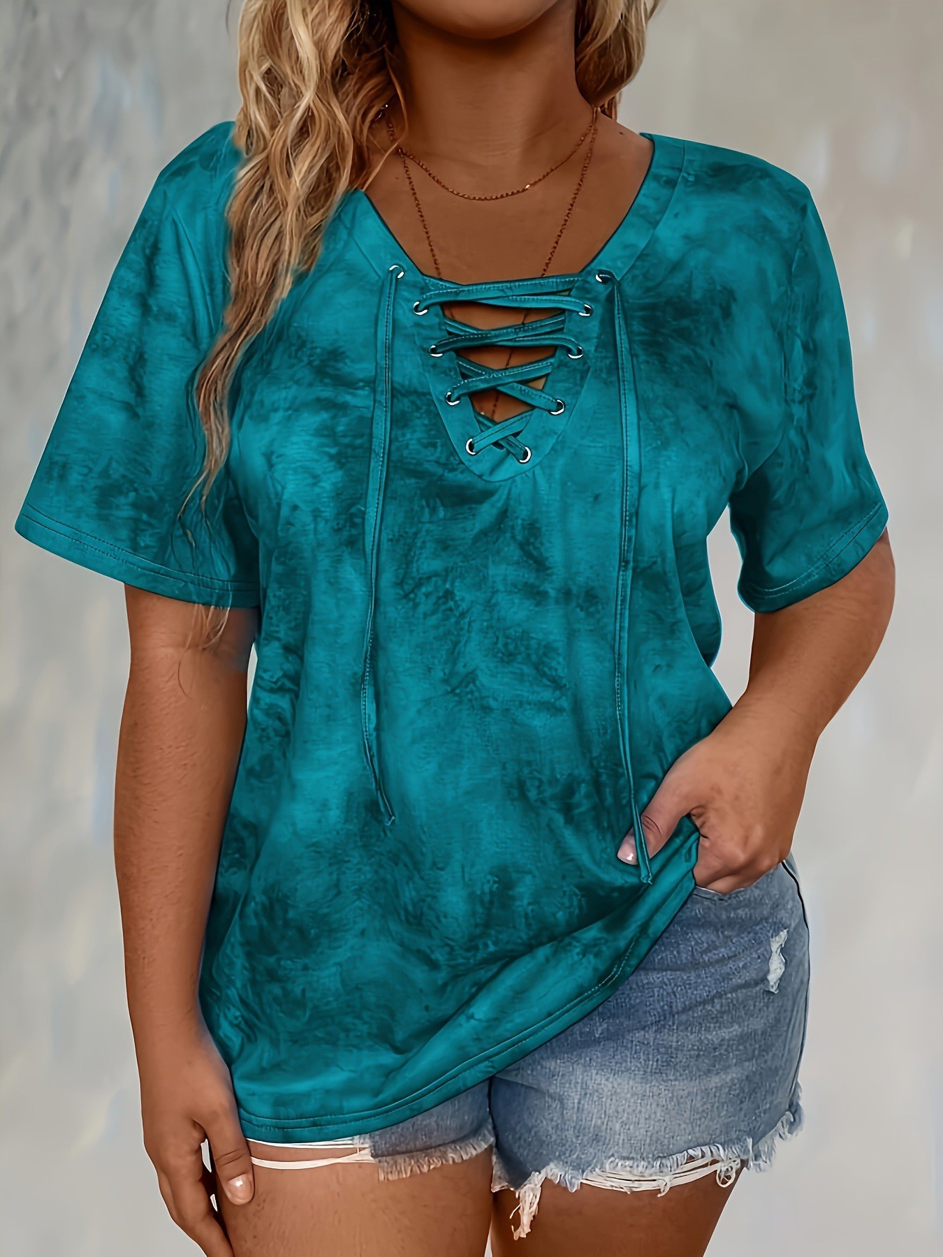 New Summer Women's Tie-Dye Print Short-Sleeve Top