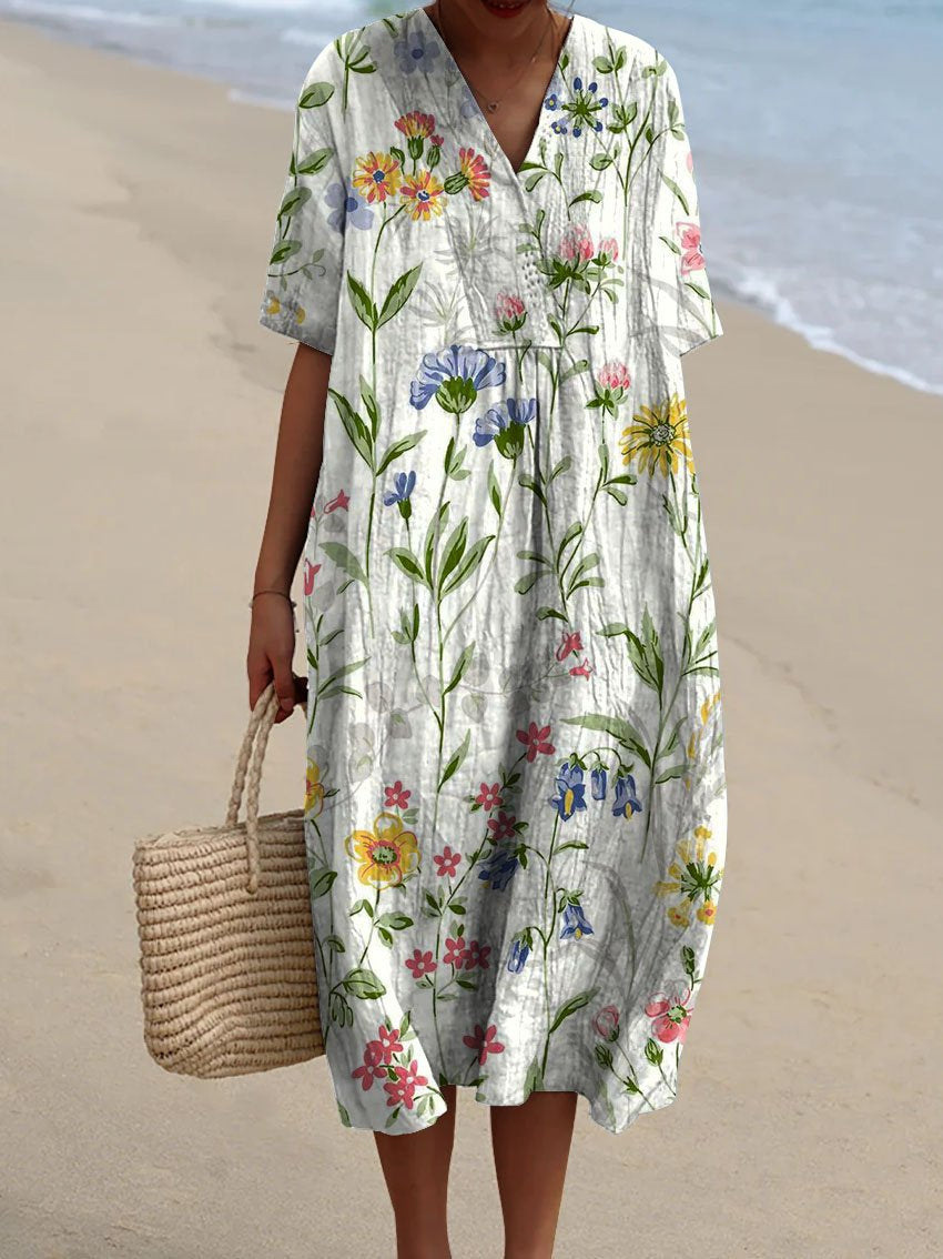 Women's Abstract Pattern Casual Floral Cotton Dress