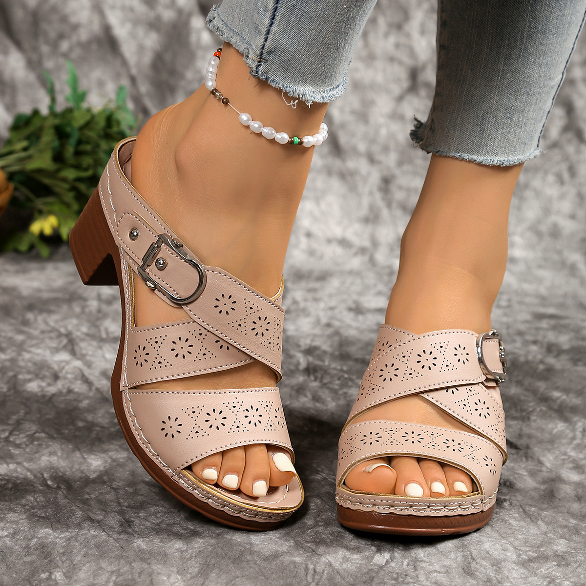 Women's Cutout Block-Heel Sandals