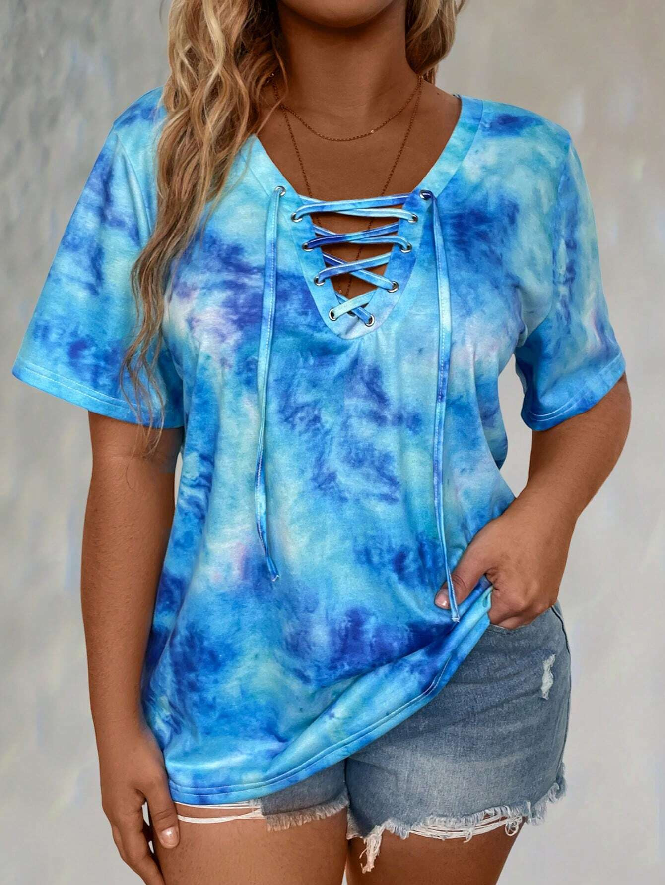New Summer Women's Tie-Dye Print Short-Sleeve Top