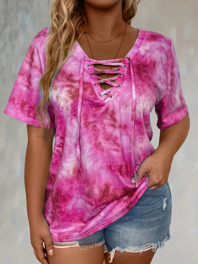 New Summer Women's Tie-Dye Print Short-Sleeve Top