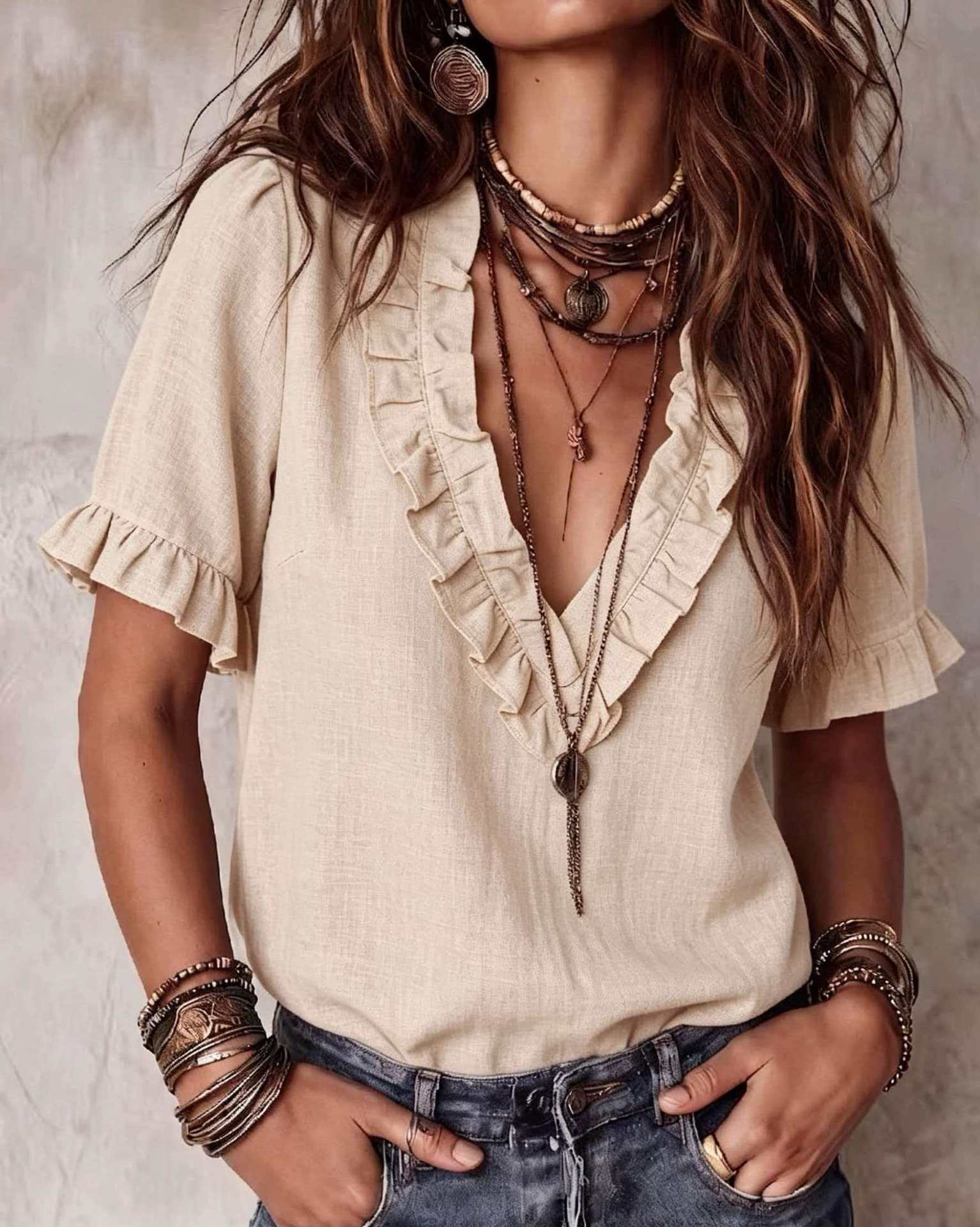 Women's casual V-neck top