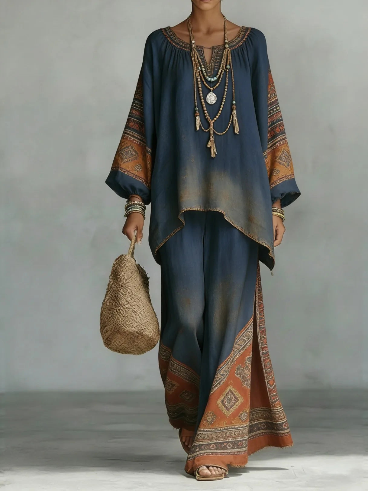 Nomad Two-Piece Set – Oversized Kaftan Top Wide-Leg Trousers