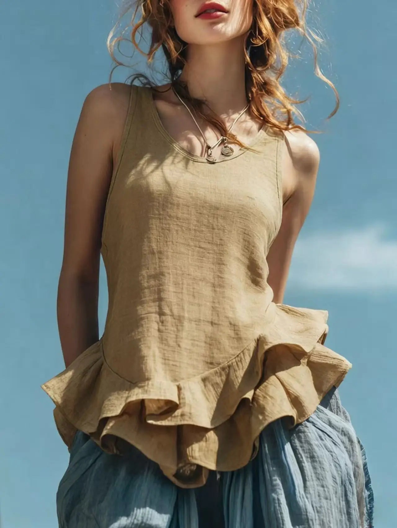 Yalina Ruffle Hem Tank Top