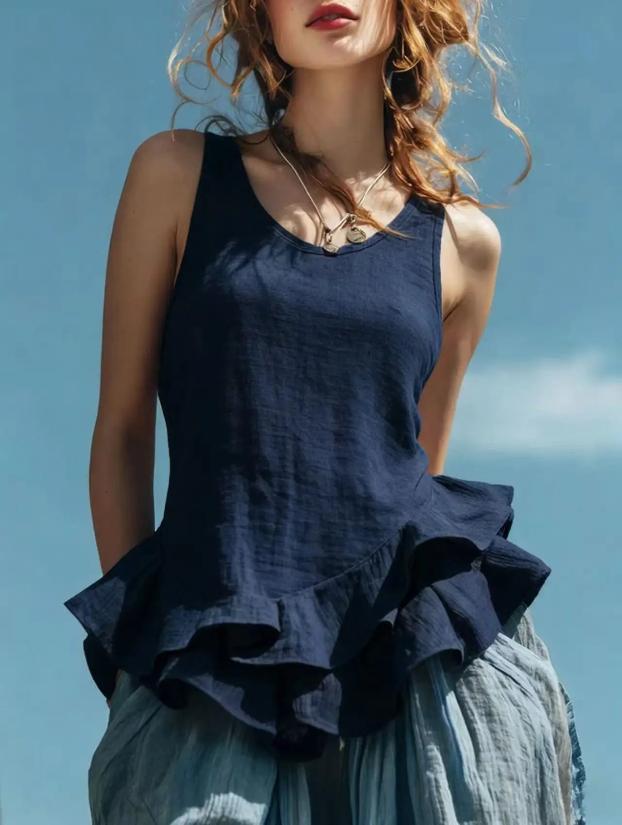 Yalina Ruffle Hem Tank Top