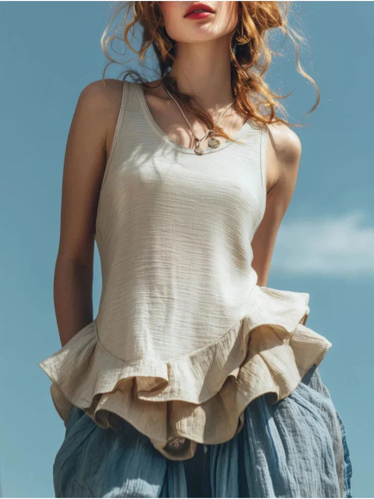 Yalina Ruffle Hem Tank Top