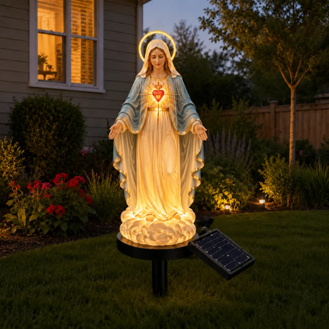 Solar Virgin Mary Garden Statue Light – Glowing Sacred Heart Outdoor Decor for Yard & Patio