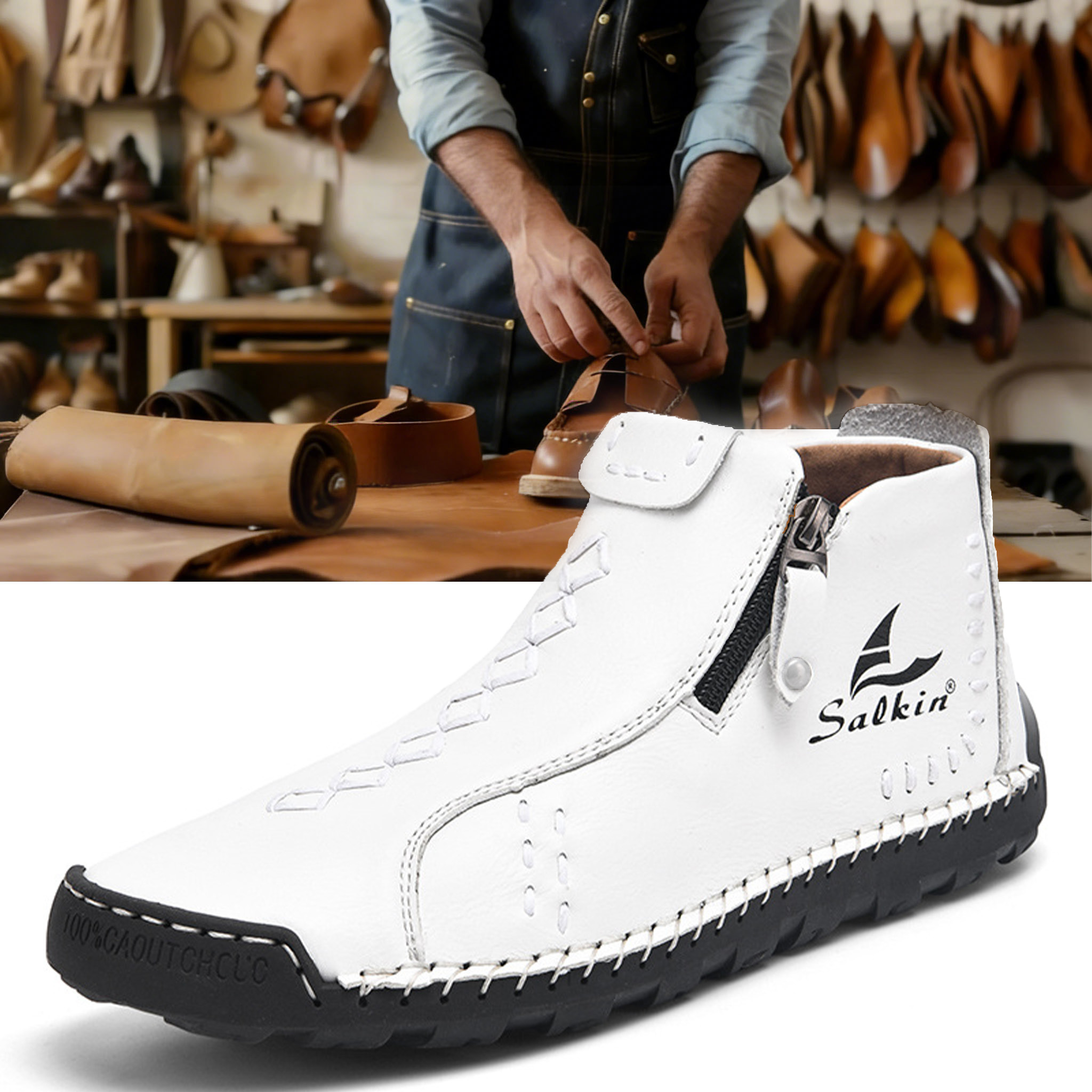 ⏰ 50% off - Men's orthopedic leather shoes/outdoor boots with side zipper design