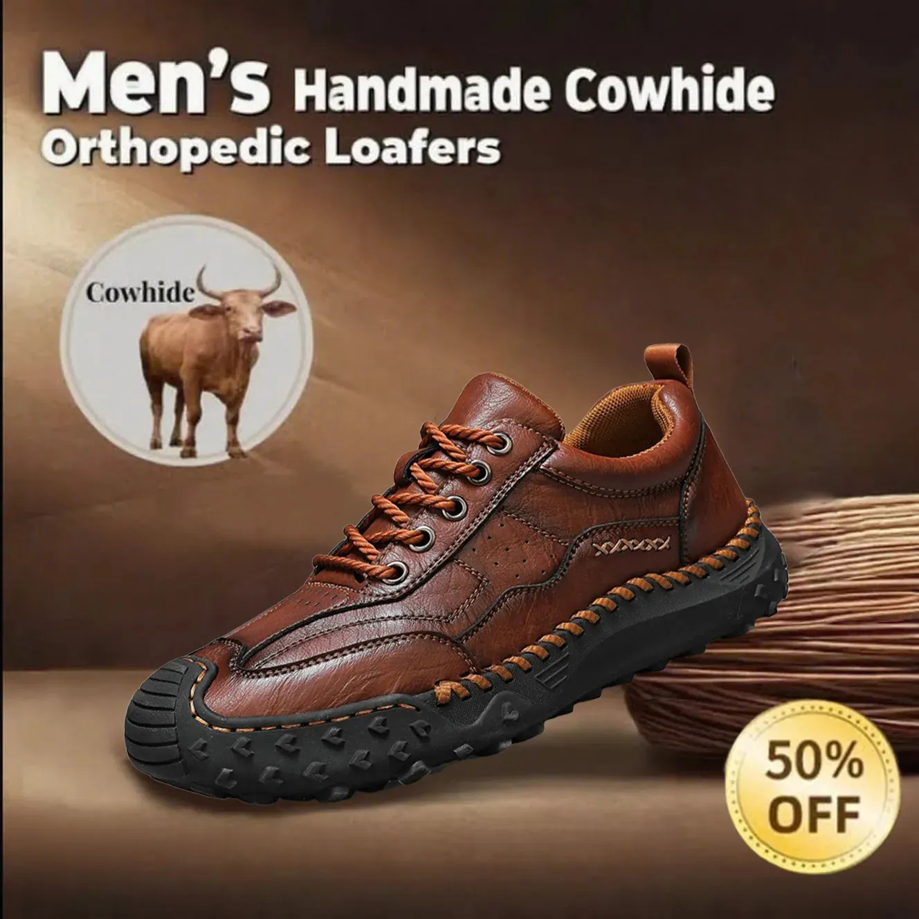 🔥Last day 50% off 🔥Men's Handmade Genuine Leather Non-Slip Loafers with Arch Support
