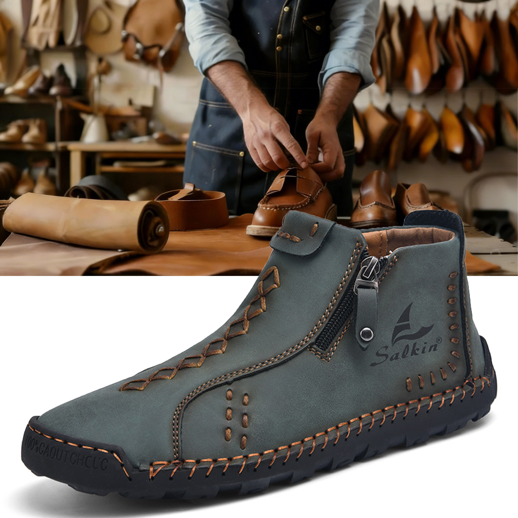 ⏰ 50% off - Men's orthopedic leather shoes/outdoor boots with side zipper design