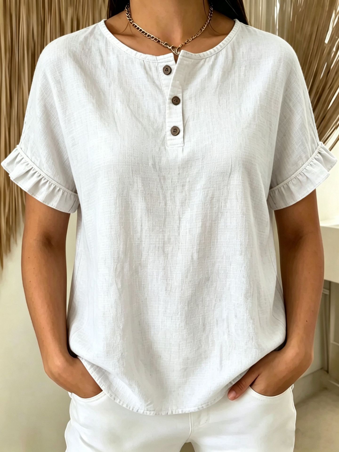 [Copy]New Arrivals🔥 Women's Casual Denim V-Neck Ruffled Shirt