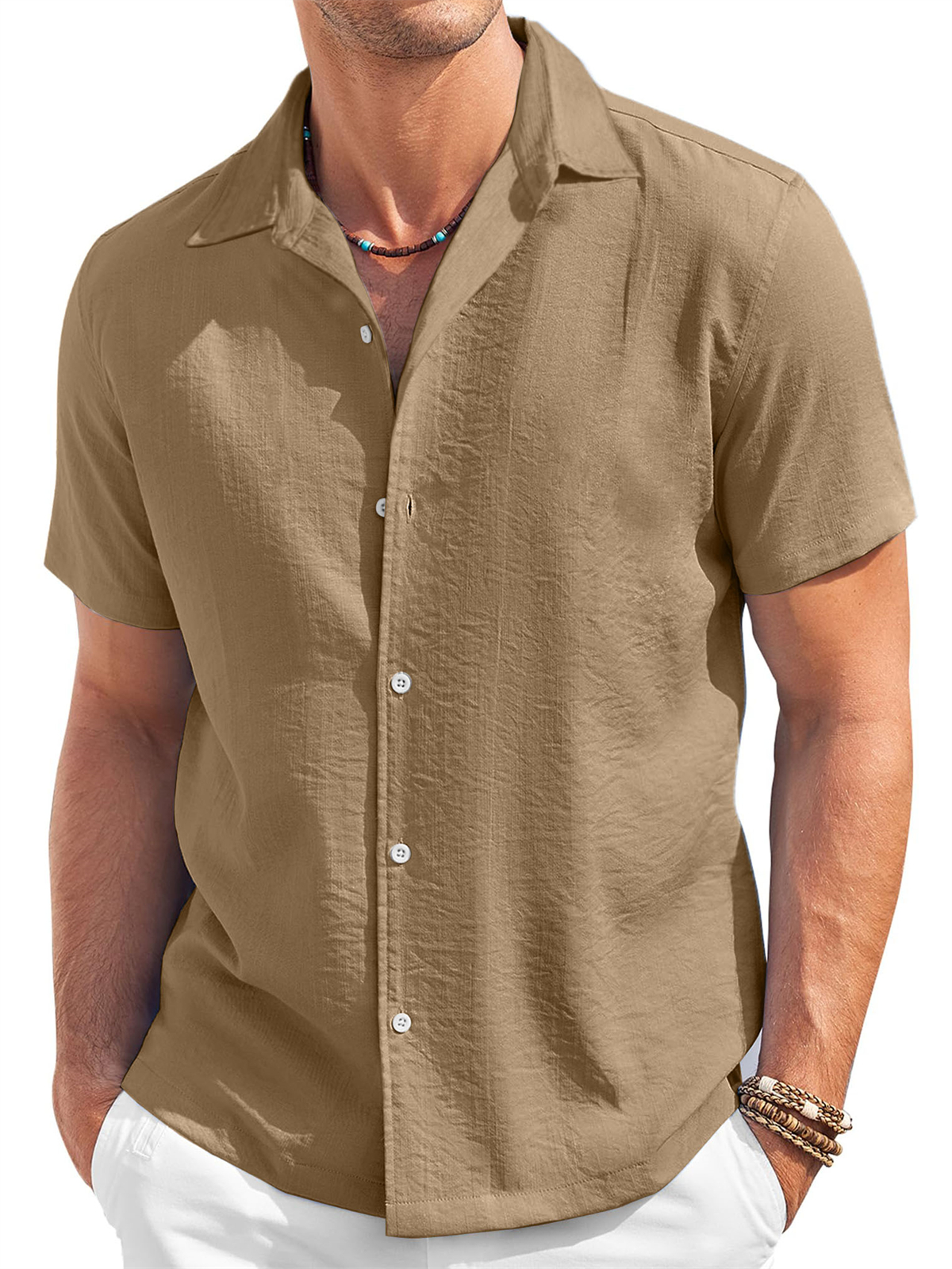 Men's Cotton And Linen Texture Comfortable Casual Daily Short-sleeved Shirt